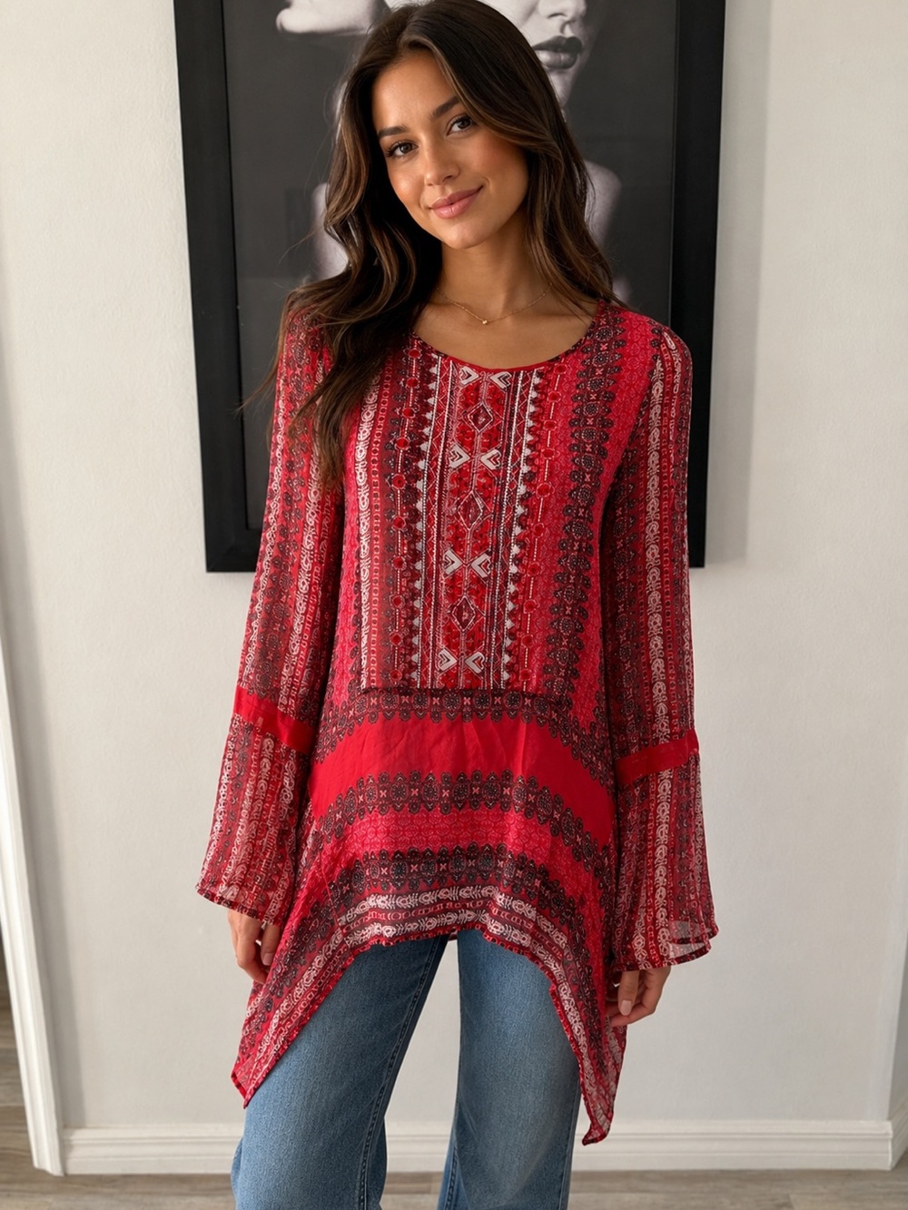 Sundance embroidered semi sheer top extra small
